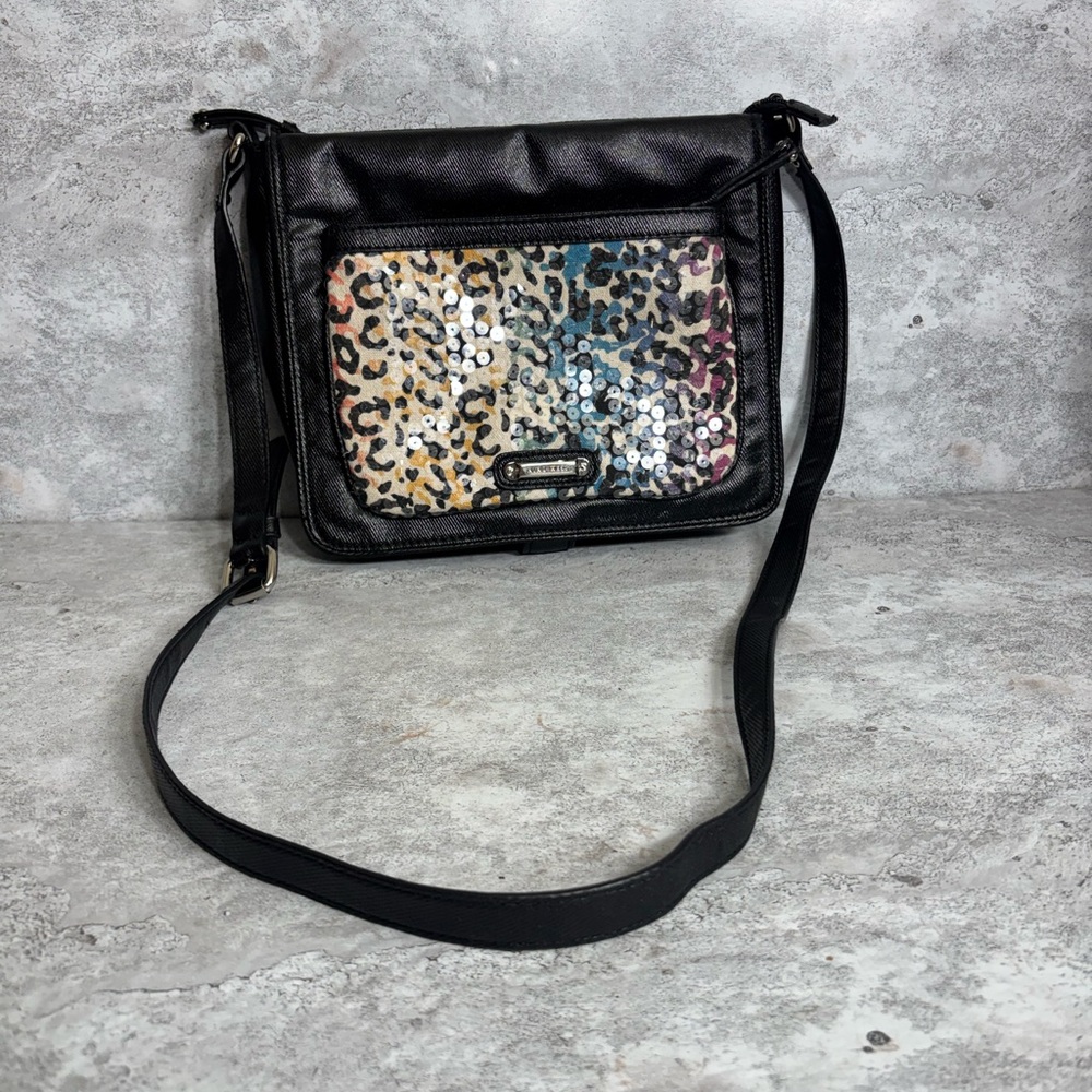 Nine West Black and Leopard Sequin Crossbody Bag